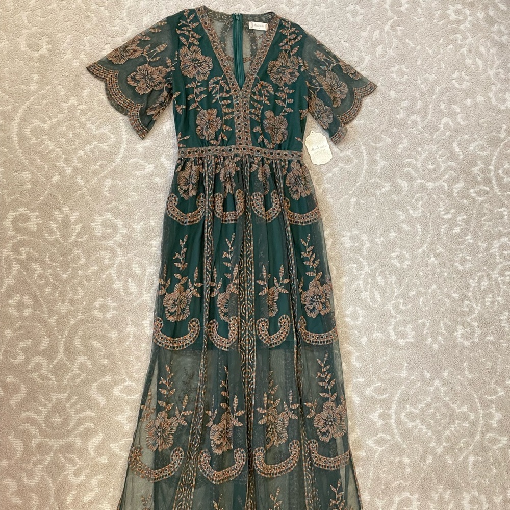 Altar’d state green rainbow stitching floral maxi dress
